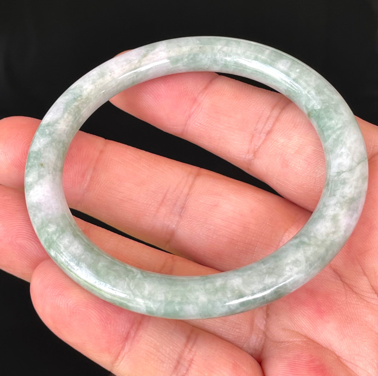 Natural Burmese Jadeite Jade Bangle – Icy Imperial Green & Apple Green with Milky White Hues – Princess Cut – 57.3mm – JB426