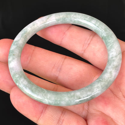 Natural Burmese Jadeite Jade Bangle – Icy Imperial Green & Apple Green with Milky White Hues – Princess Cut – 57.3mm – JB426