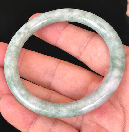 Natural Burmese Jadeite Jade Bangle – Icy Imperial Green & Apple Green with Milky White Hues – Princess Cut – 57.3mm – JB426