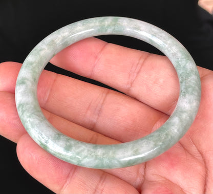 Natural Burmese Jadeite Jade Bangle – Icy Imperial Green & Apple Green with Milky White Hues – Princess Cut – 57.3mm – JB426
