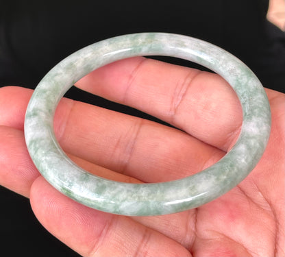 Natural Burmese Jadeite Jade Bangle – Icy Imperial Green & Apple Green with Milky White Hues – Princess Cut – 57.3mm – JB426