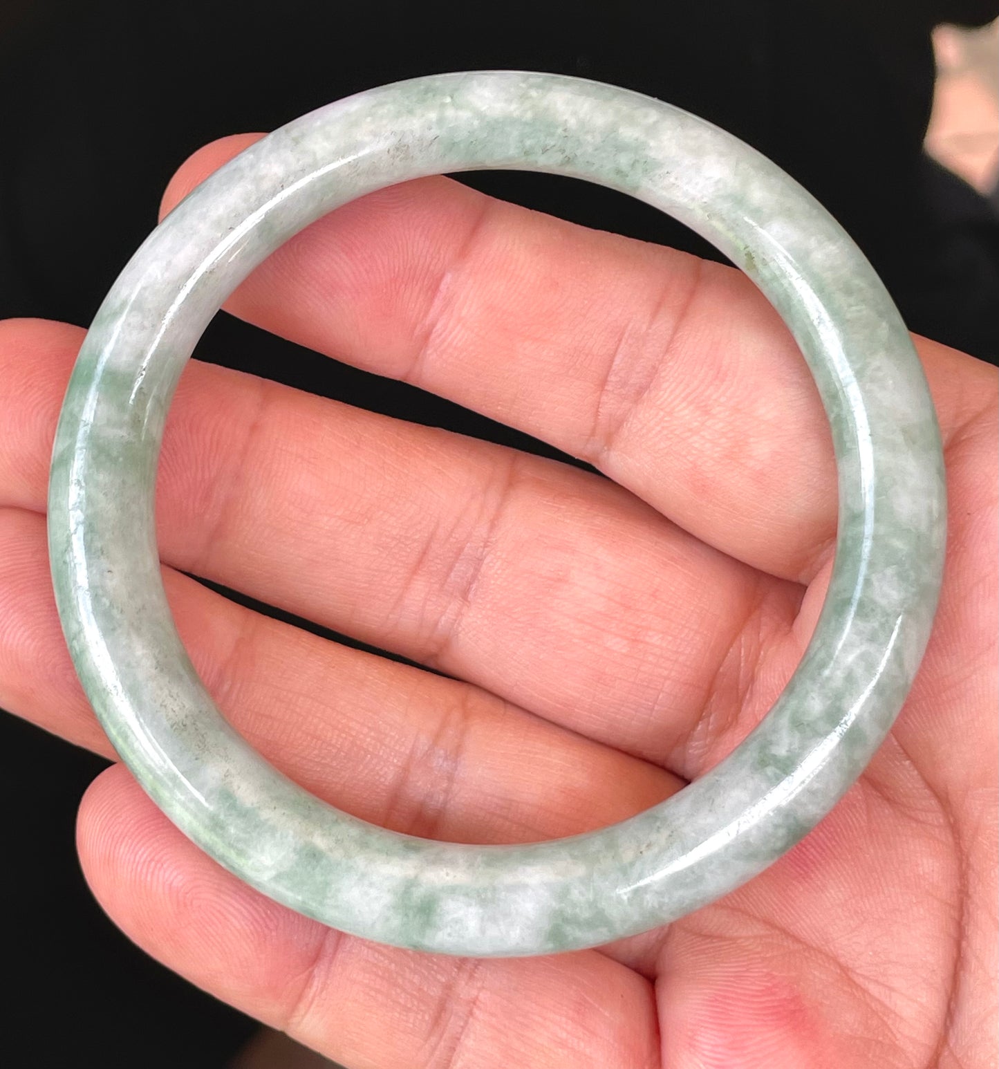 Natural Burmese Jadeite Jade Bangle – Icy Imperial Green & Apple Green with Milky White Hues – Princess Cut – 57.3mm – JB426