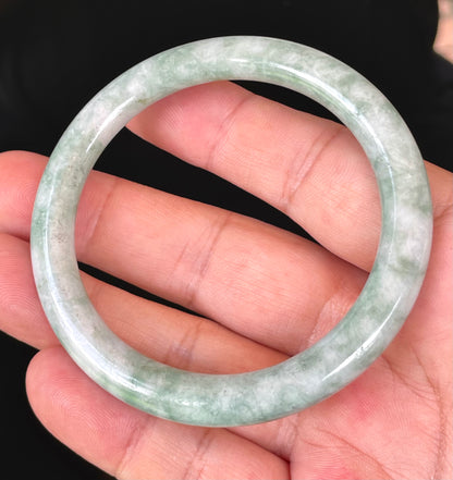 Natural Burmese Jadeite Jade Bangle – Icy Imperial Green & Apple Green with Milky White Hues – Princess Cut – 57.3mm – JB426