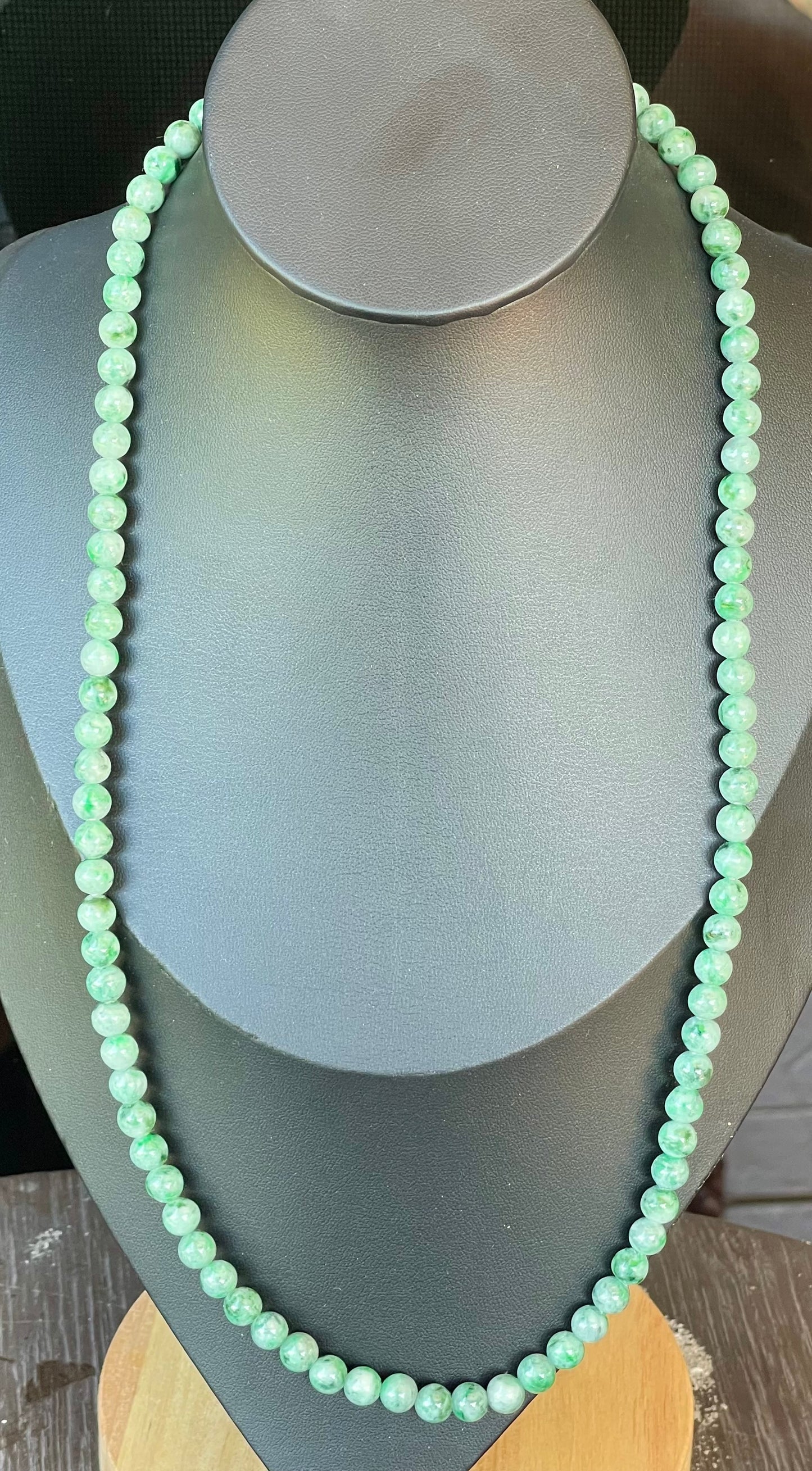 Natural Certified Burmese Jadeite Jade Beaded Necklace – Icy Imperial & Emerald Green – 6.5mm Beads – JN001