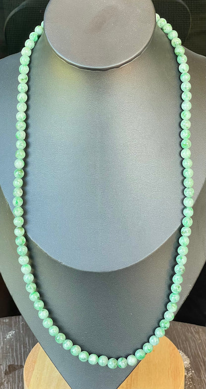 Natural Certified Burmese Jadeite Jade Beaded Necklace – Icy Imperial & Emerald Green – 6.5mm Beads – JN001