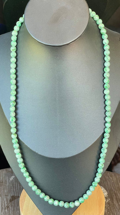 Natural Certified Burmese Jadeite Jade Beaded Necklace – Icy Imperial & Emerald Green – 6.5mm Beads – JN001