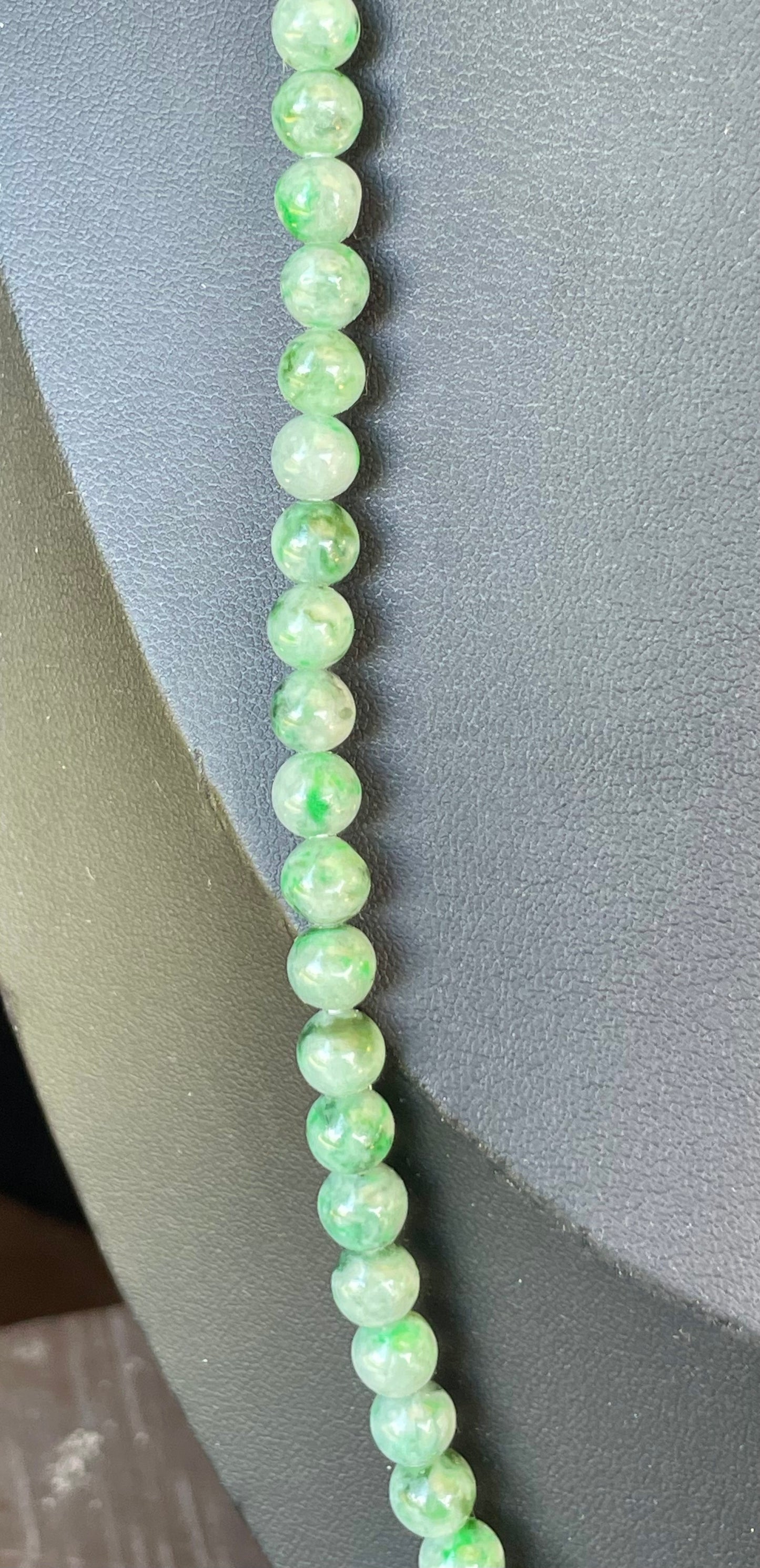 Natural Certified Burmese Jadeite Jade Beaded Necklace – Icy Imperial & Emerald Green – 6.5mm Beads – JN001