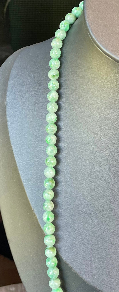 Natural Certified Burmese Jadeite Jade Beaded Necklace – Icy Imperial & Emerald Green – 6.5mm Beads – JN001