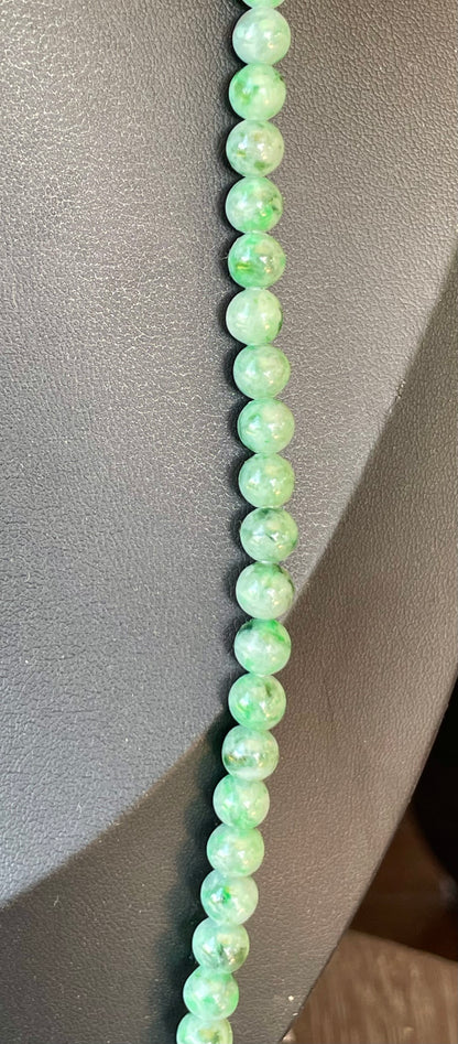 Natural Certified Burmese Jadeite Jade Beaded Necklace – Icy Imperial & Emerald Green – 6.5mm Beads – JN001