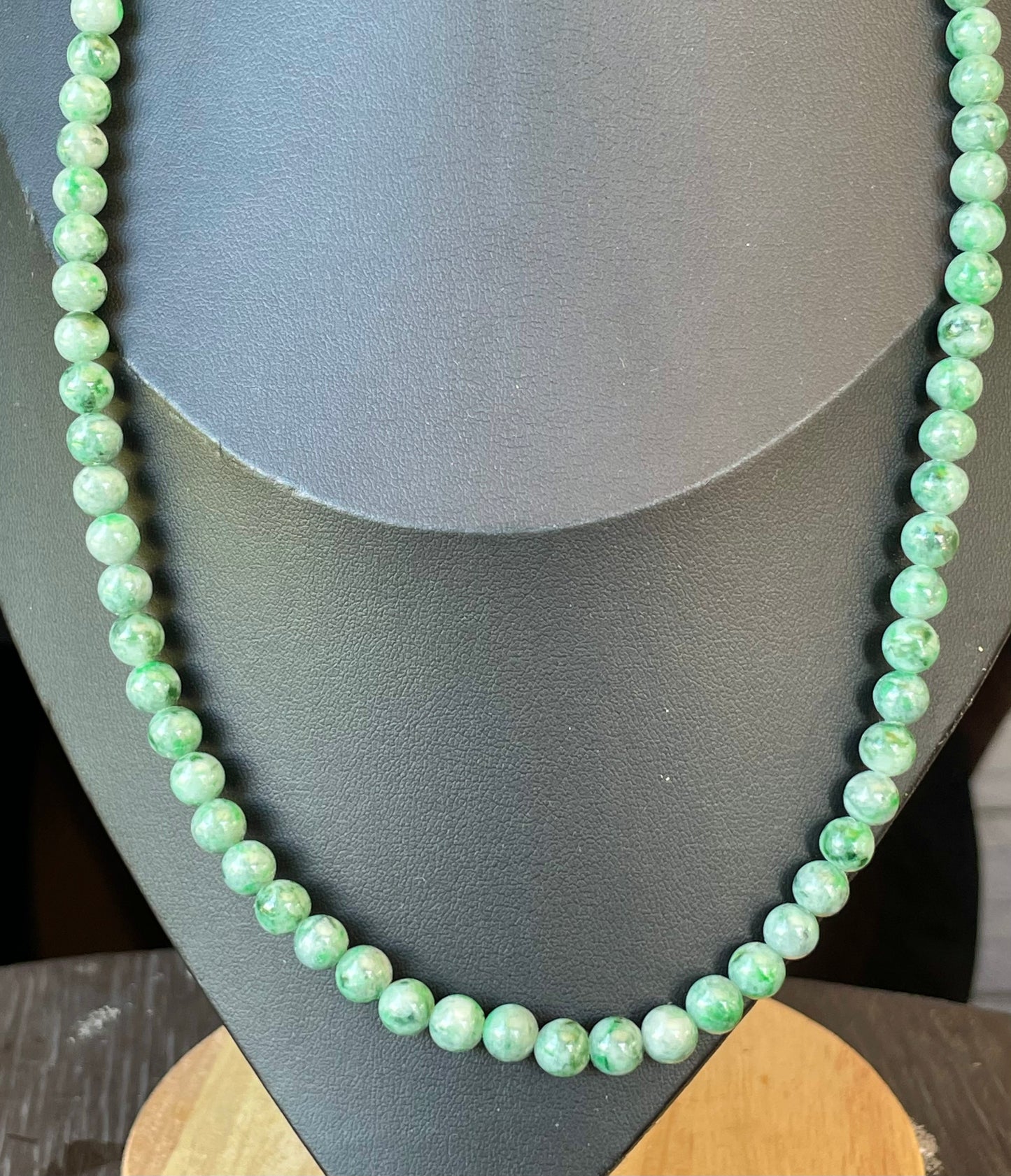 Natural Certified Burmese Jadeite Jade Beaded Necklace – Icy Imperial & Emerald Green – 6.5mm Beads – JN001