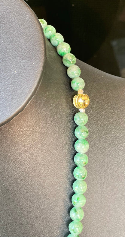 Natural Certified Burmese Jadeite Jade Beaded Necklace – Icy Imperial & Emerald Green – 6.5mm Beads – JN001