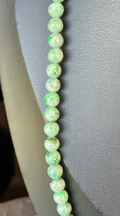 Natural Certified Burmese Jadeite Jade Beaded Necklace – Icy Imperial & Emerald Green – 6.5mm Beads – JN001