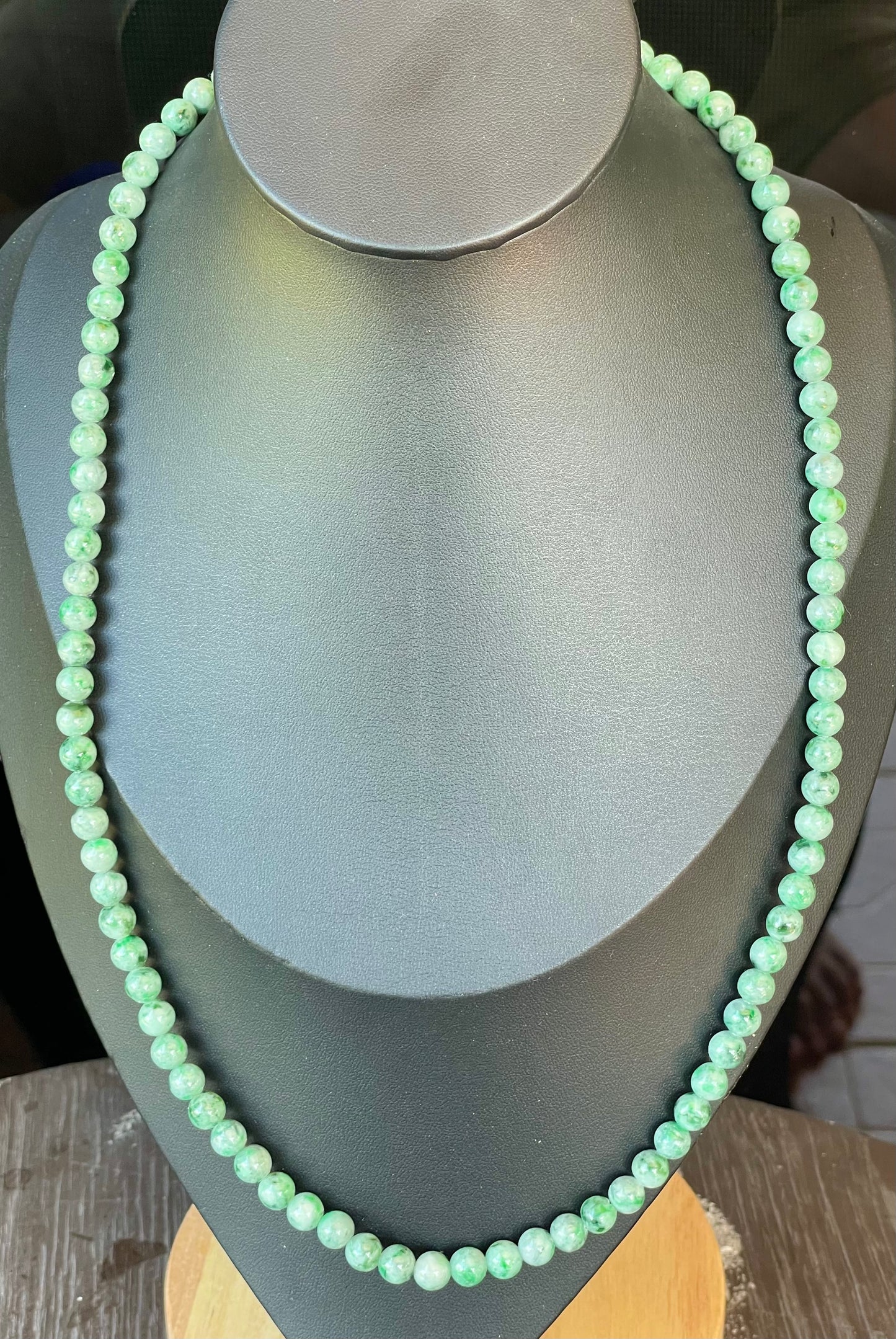 Natural Certified Burmese Jadeite Jade Beaded Necklace – Icy Imperial & Emerald Green – 6.5mm Beads – JN001