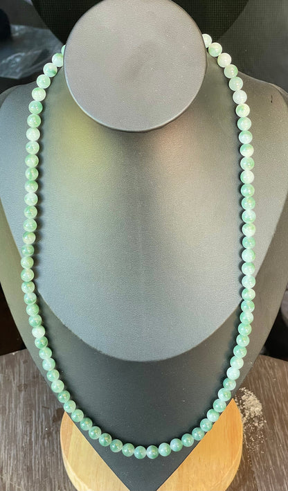 Natural Certified Burmese Jadeite Jade Beaded Necklace – Icy Imperial & Apple Green – 7mm Beads – JN003