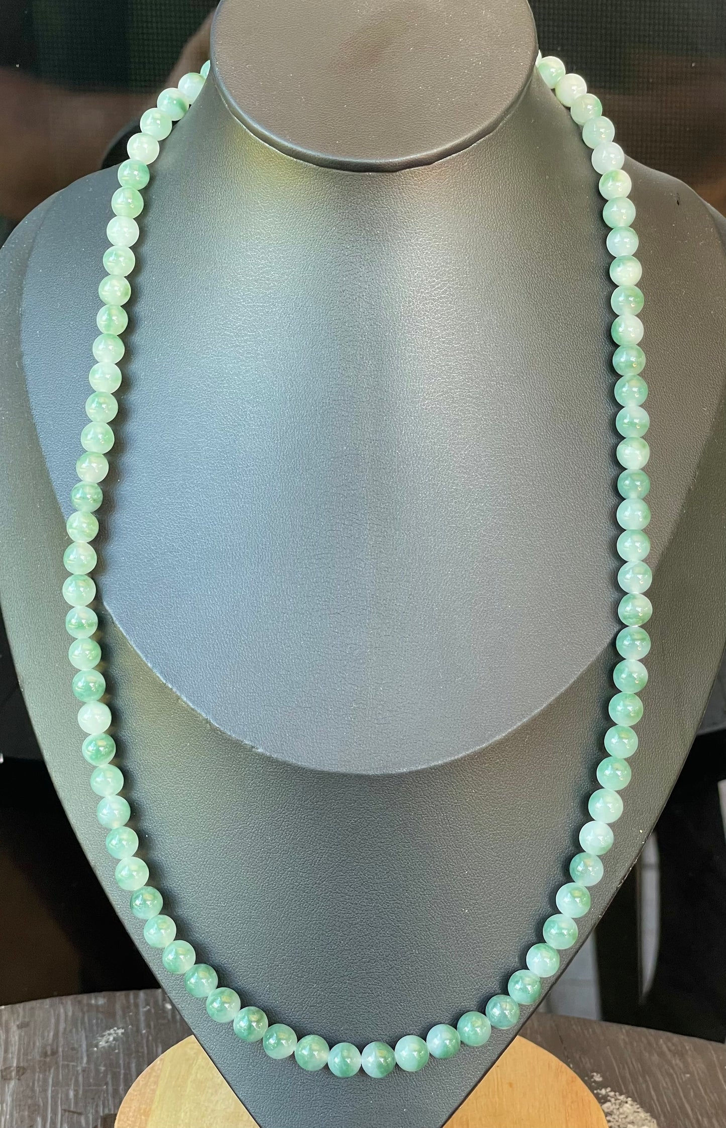 Natural Certified Burmese Jadeite Jade Beaded Necklace – Icy Imperial & Apple Green – 7mm Beads – JN003
