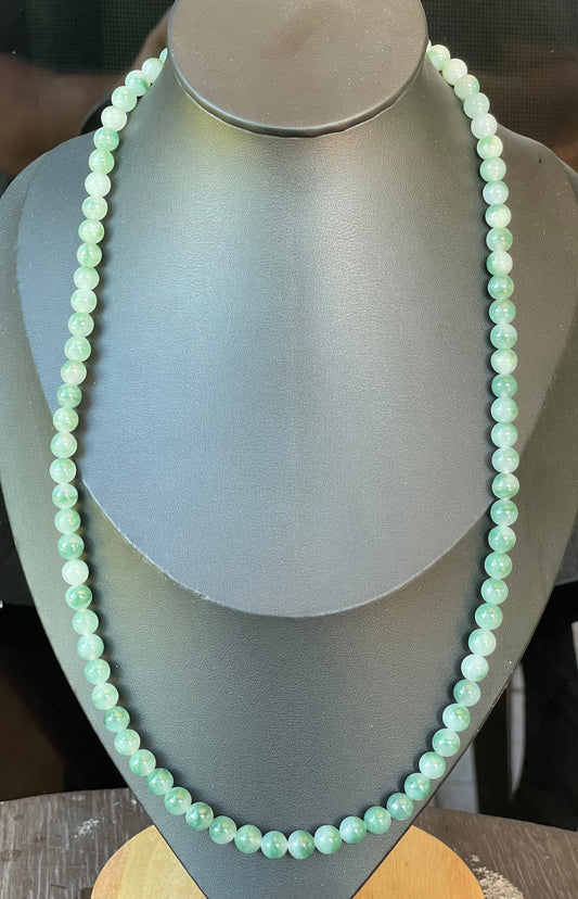 Natural Certified Burmese Jadeite Jade Beaded Necklace – Icy Imperial & Apple Green – 7mm Beads – JN003