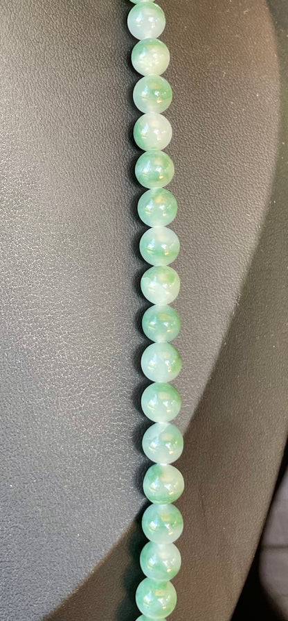 Natural Certified Burmese Jadeite Jade Beaded Necklace – Icy Imperial & Apple Green – 7mm Beads – JN003