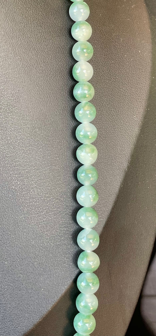 Natural Certified Burmese Jadeite Jade Beaded Necklace – Icy Imperial & Apple Green – 7mm Beads – JN003