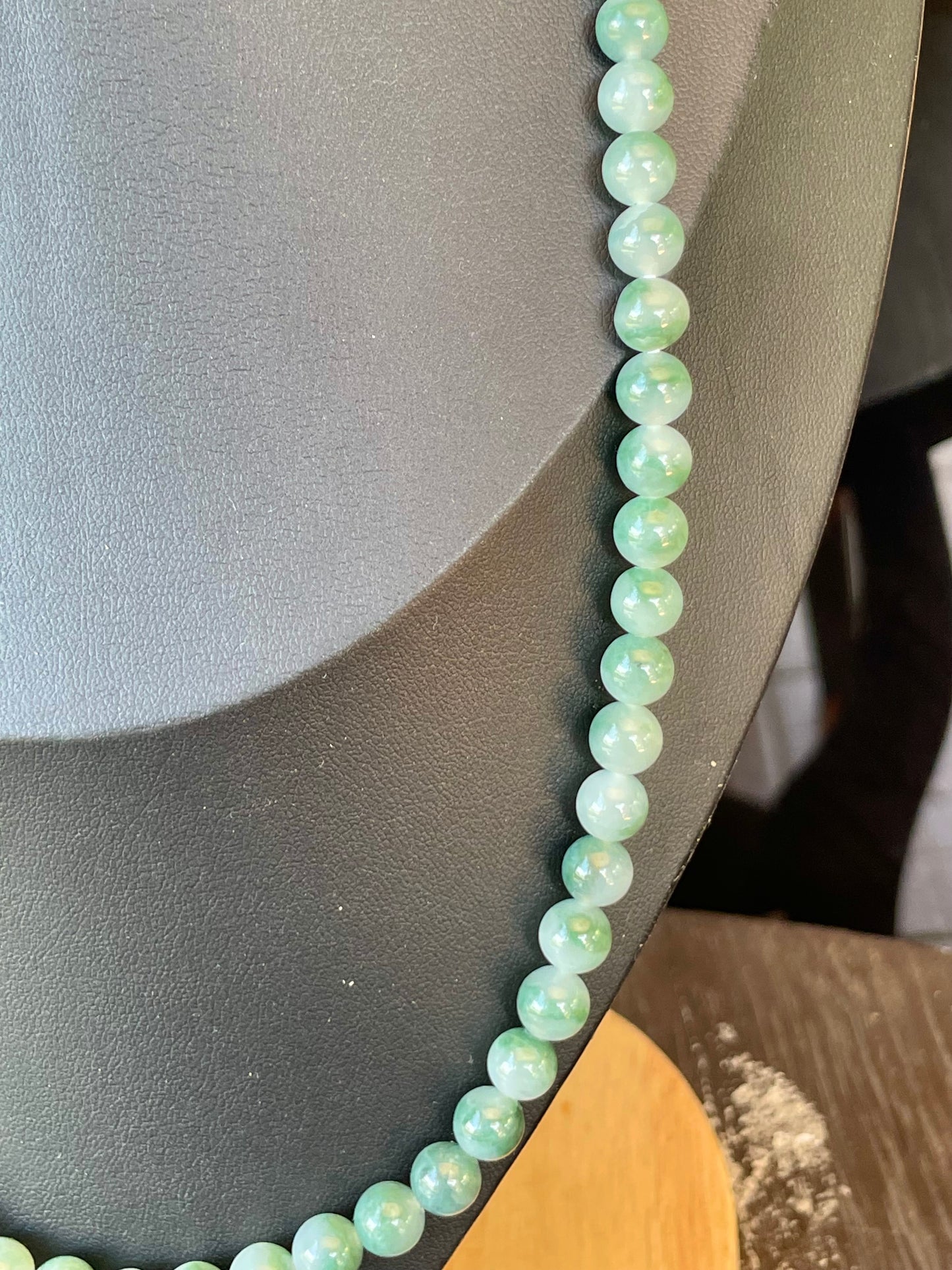 Natural Certified Burmese Jadeite Jade Beaded Necklace – Icy Imperial & Apple Green – 7mm Beads – JN003