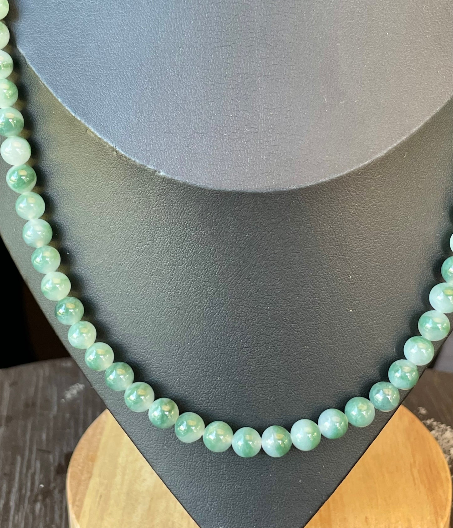 Natural Certified Burmese Jadeite Jade Beaded Necklace – Icy Imperial & Apple Green – 7mm Beads – JN003