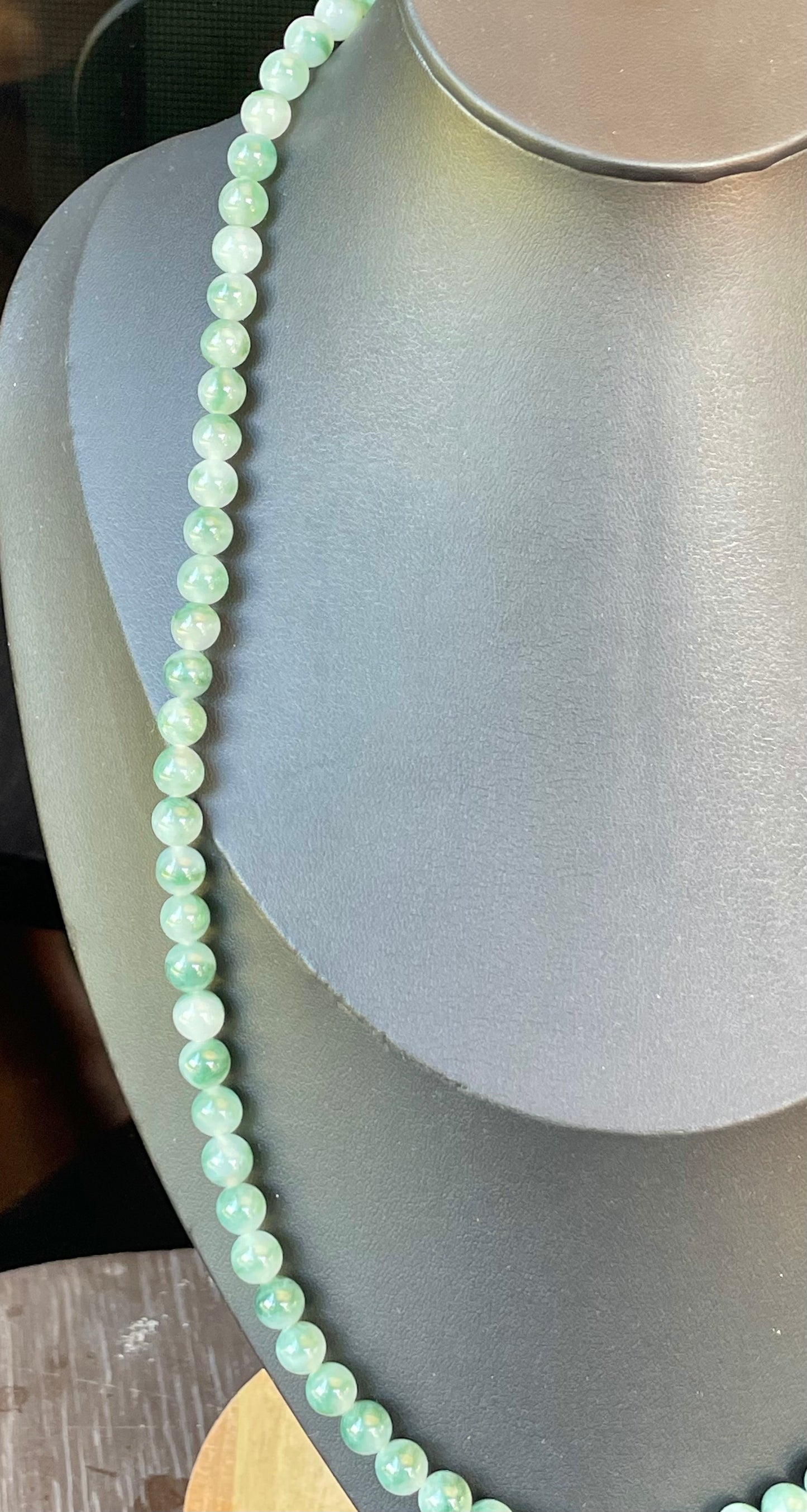Natural Certified Burmese Jadeite Jade Beaded Necklace – Icy Imperial & Apple Green – 7mm Beads – JN003