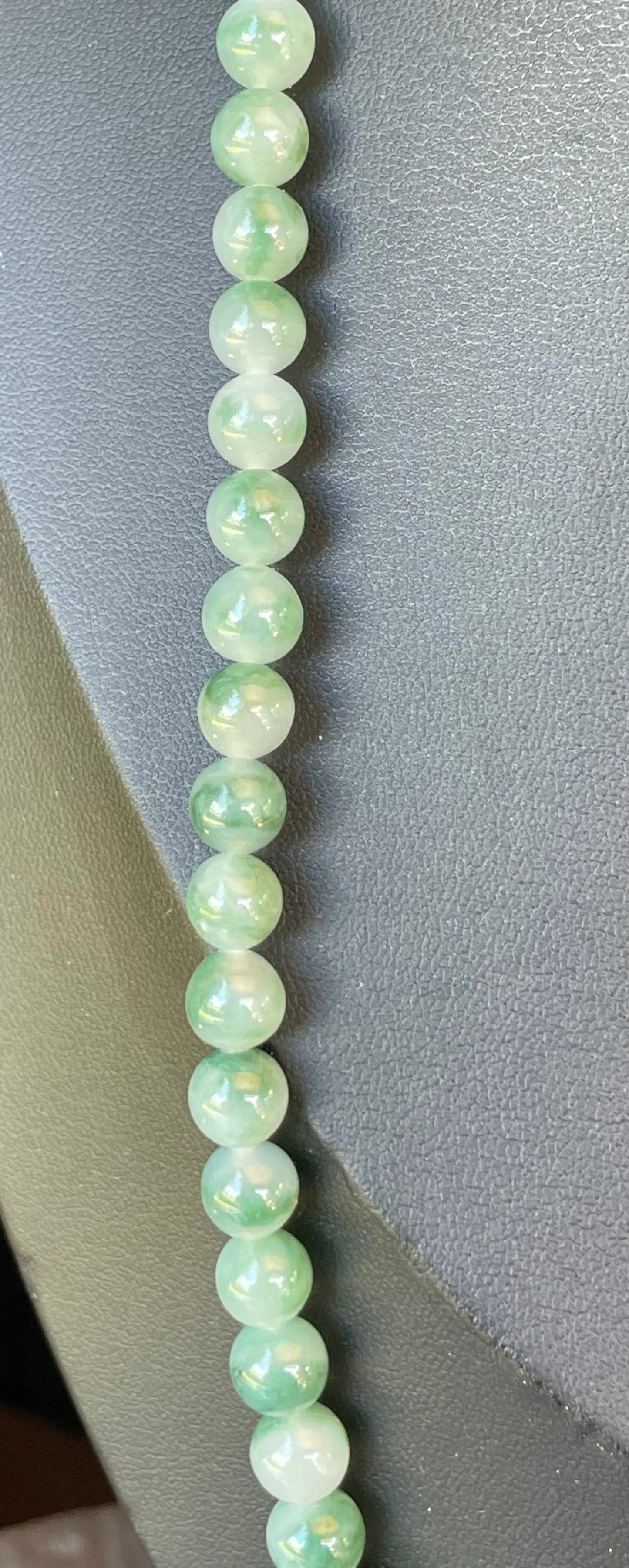 Natural Certified Burmese Jadeite Jade Beaded Necklace – Icy Imperial & Apple Green – 7mm Beads – JN003