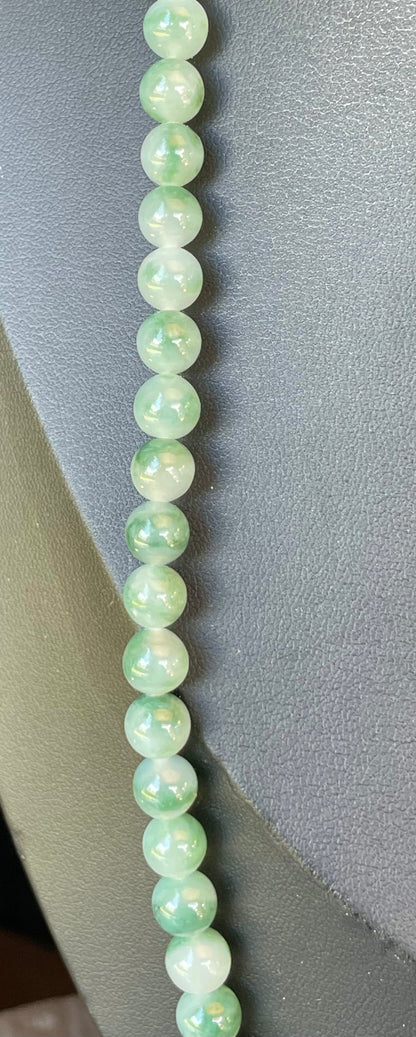 Natural Certified Burmese Jadeite Jade Beaded Necklace – Icy Imperial & Apple Green – 7mm Beads – JN003