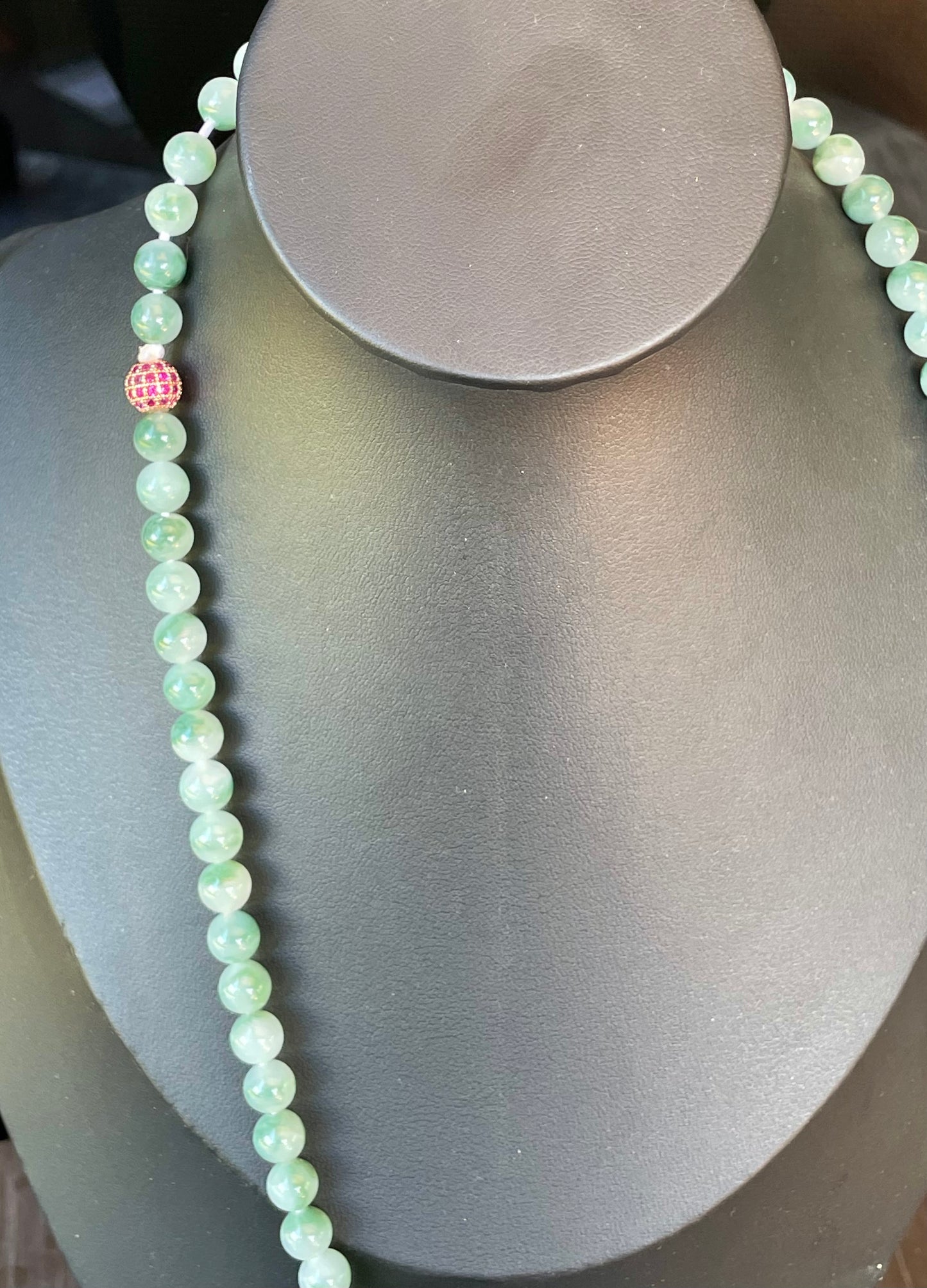 Natural Certified Burmese Jadeite Jade Beaded Necklace – Icy Imperial & Apple Green – 7mm Beads – JN003