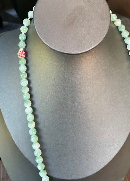 Natural Certified Burmese Jadeite Jade Beaded Necklace – Icy Imperial & Apple Green – 7mm Beads – JN003