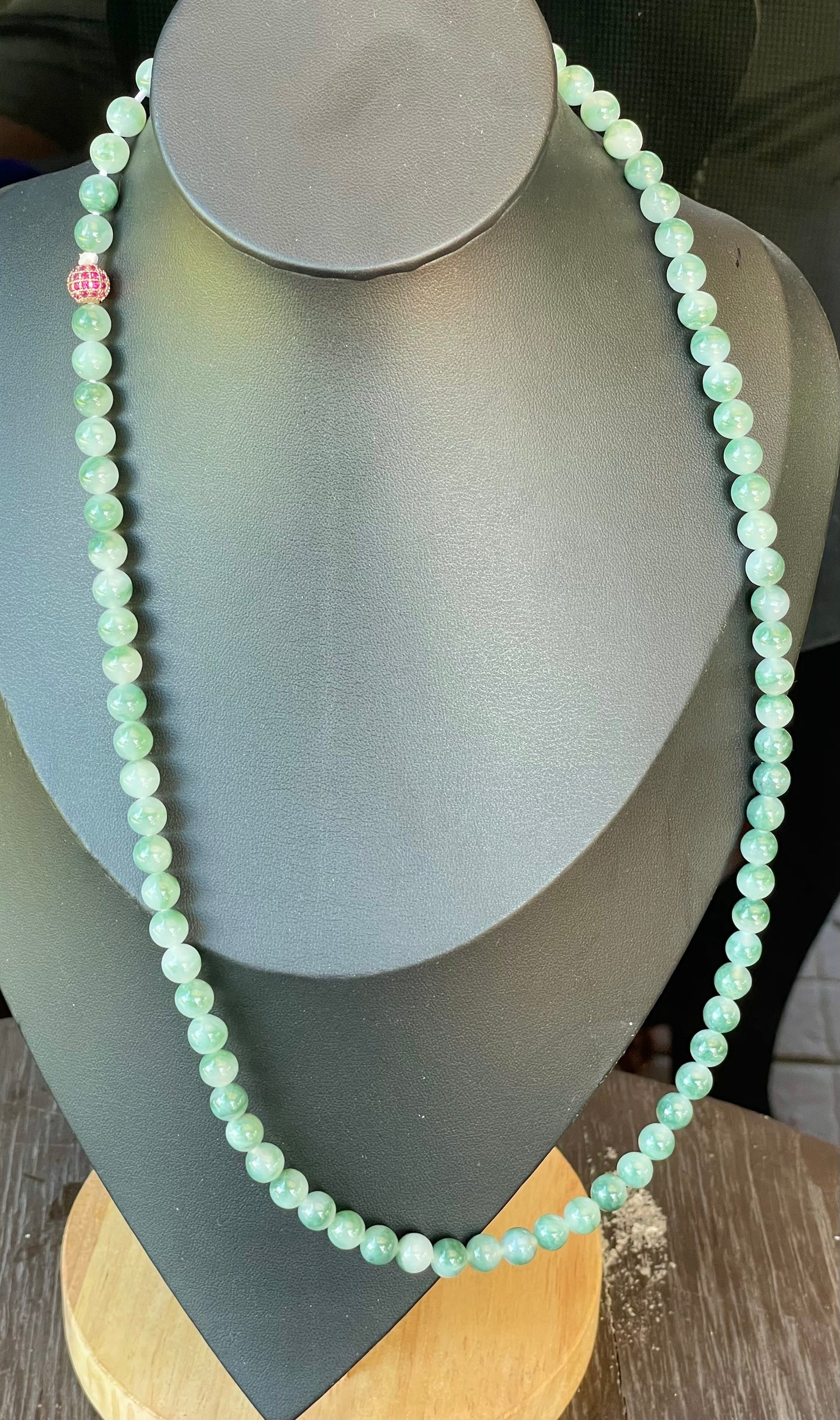 Natural Certified Burmese Jadeite Jade Beaded Necklace – Icy Imperial & Apple Green – 7mm Beads – JN003