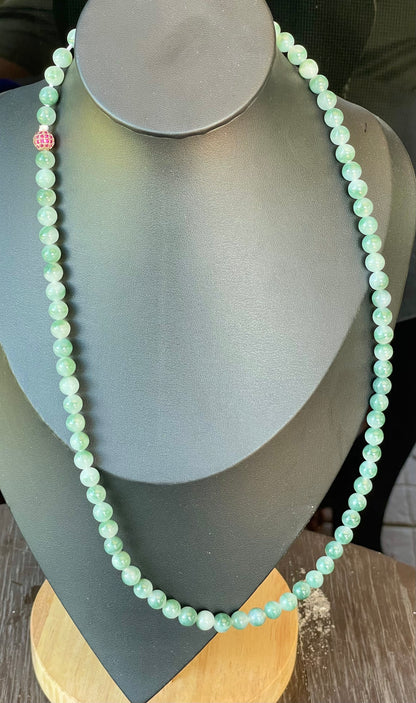 Natural Certified Burmese Jadeite Jade Beaded Necklace – Icy Imperial & Apple Green – 7mm Beads – JN003