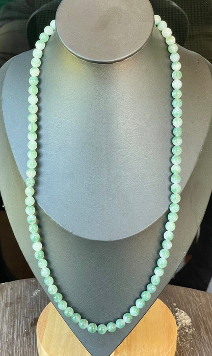 Natural Certified Burmese Jadeite Jade Beaded Necklace – Icy Imperial & Apple Green – 7mm Beads – JN003