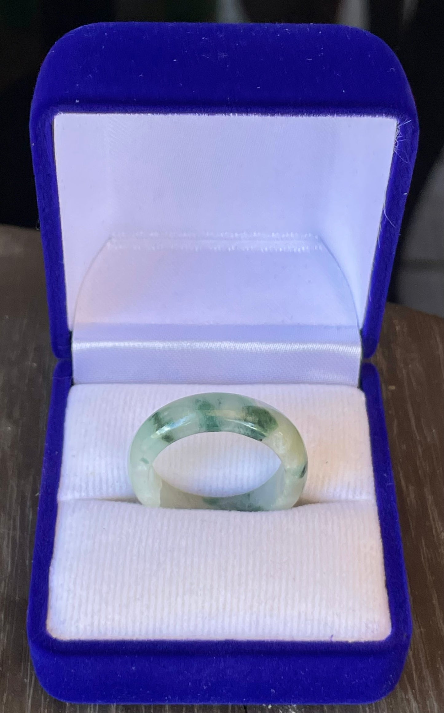 Natural Burmese Jadeite Jade Ring – Imperial Apple Green “Moss in Snow” – Single Bangle Style – JR119