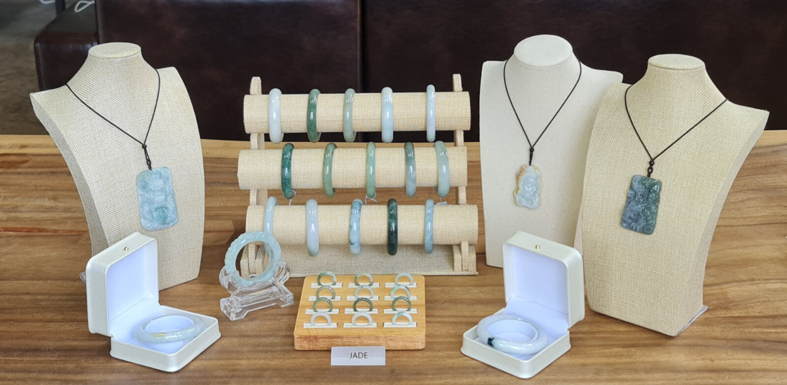 Authentic Burmese jadeite bangles and carved pendants jewelry collection by Harmony of Jade