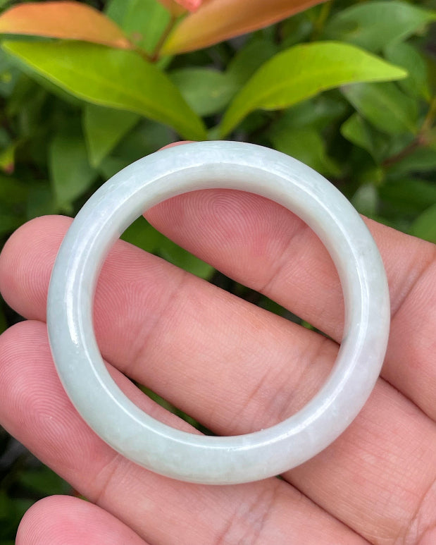Vitreous luster and fine texture of the authentic Myanmar jade flat inner baby bangle JB883