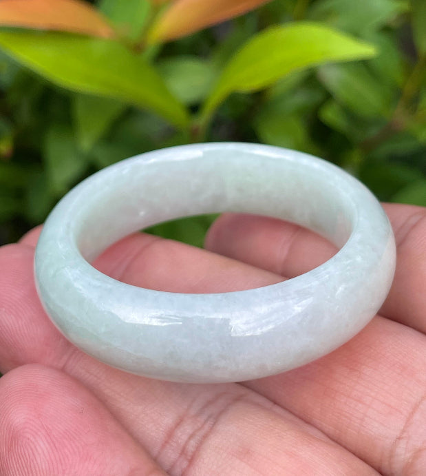Vitreous luster and fine texture of the authentic Myanmar jade flat inner baby bangle JB883
