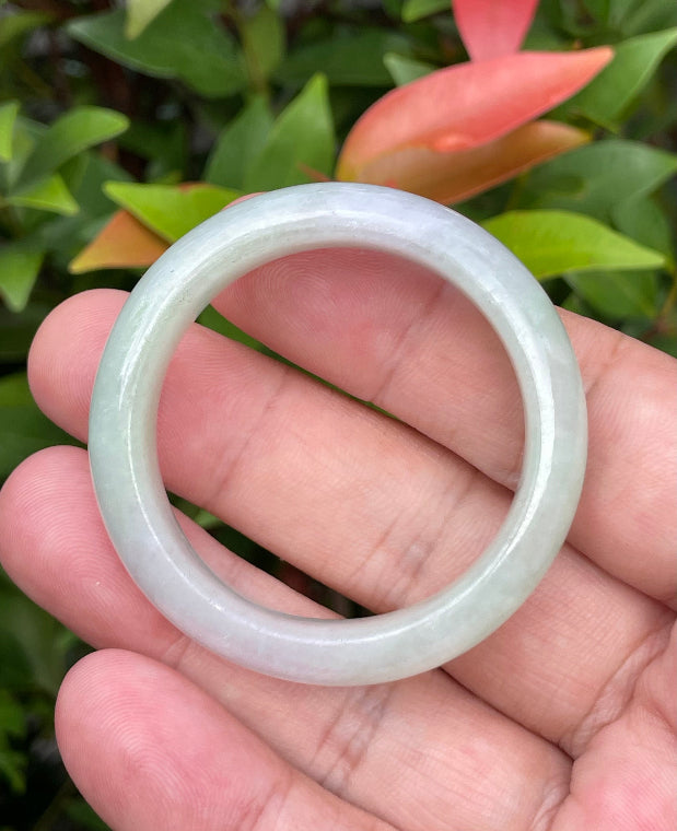 Vitreous luster and fine texture of the authentic Myanmar jade flat inner baby bangle JB885