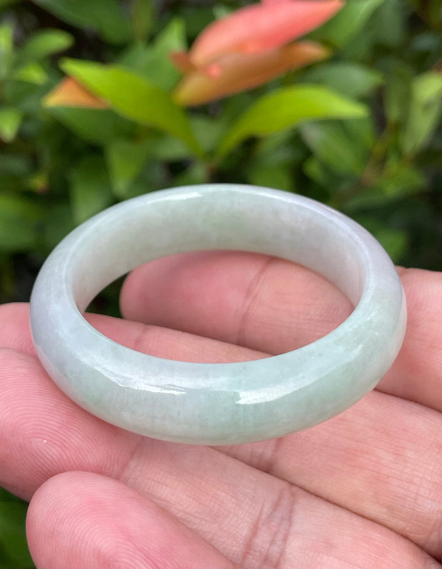 Vitreous luster and fine texture of the authentic Myanmar jade flat inner baby bangle JB885