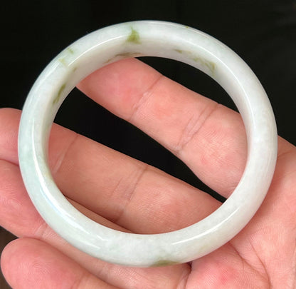 Flat inner profile of 62.1mm icy green Burmese jade bangle JB1302