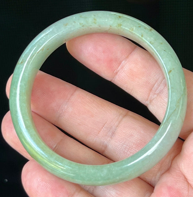 Rounded classic profile of 55.2mm icy green Burmese jade bangle JB506