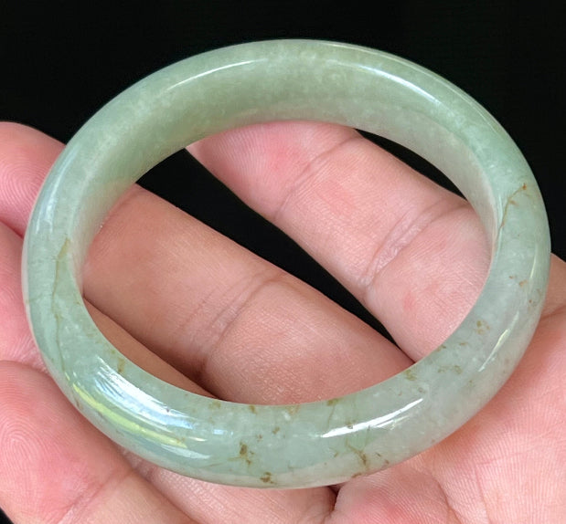 Flat inner profile of 62.1mm icy green Burmese jade bangle JB1302