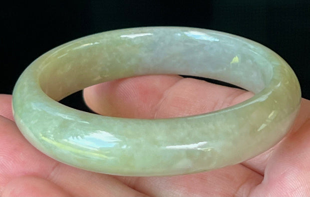 Flat inner profile of 62.1mm icy green Burmese jade bangle JB1302