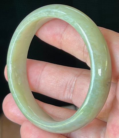 Flat inner profile of 62.1mm icy green Burmese jade bangle JB1302