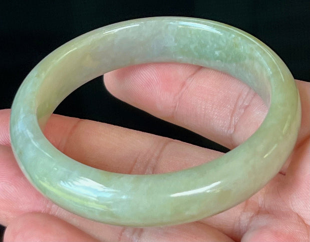 Flat inner profile of 62.1mm icy green Burmese jade bangle JB1302