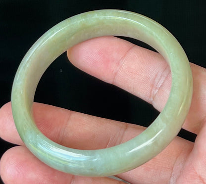 Flat inner profile of 62.1mm icy green Burmese jade bangle JB1302