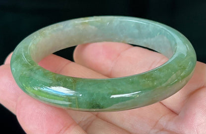 Flat inner profile of 62.1mm icy green Burmese jade bangle JB1302