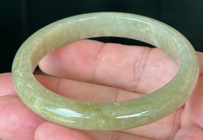 Flat inner profile of 62.1mm icy green Burmese jade bangle JB1302