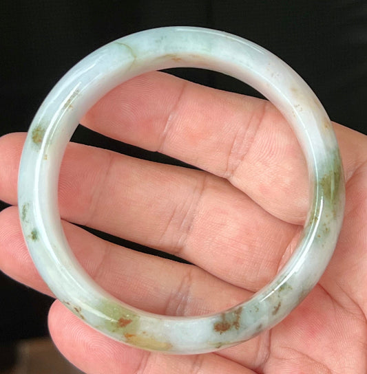 Rounded classic profile of 57mm milky white Burmese jade bangle JB556