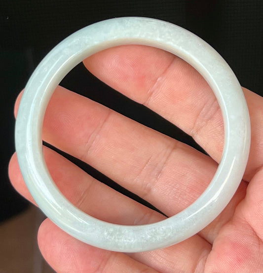 Rounded classic profile of 55.3mm milky white Burmese jade bangle JB542