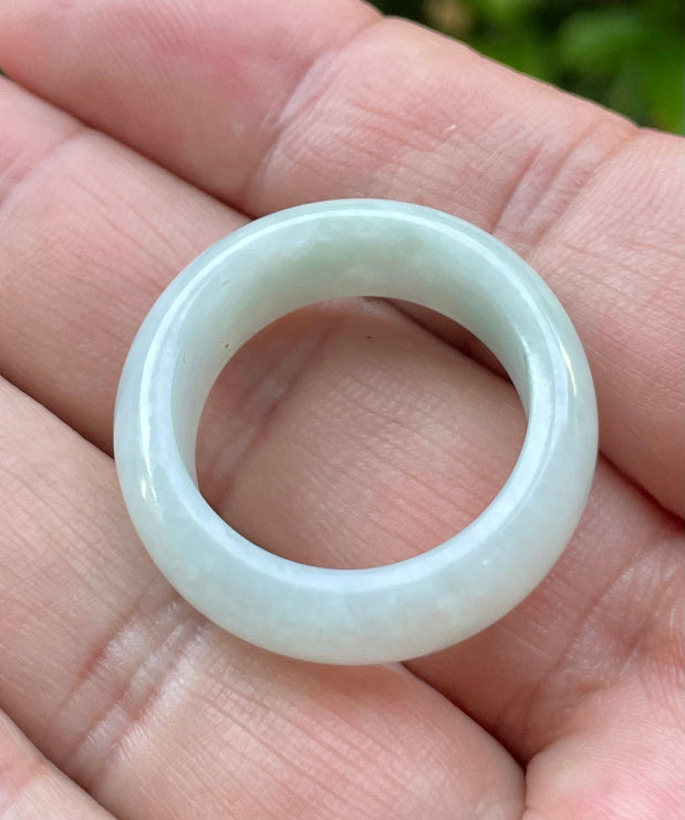 Glassy luster and fine crystalline texture of the authentic Myanmar jade smooth ring band JRN042